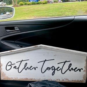 Distressed white washed wall sign